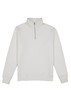A white men's 1/4 zip jumper with long sleeves and a collar, featuring a zip at the neck and a logo.
