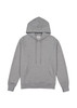 A grey men's hoodie with a drawstring hood and a front pocket. It features a branding logo on the label.