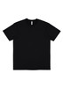 A black short sleeve t-shirt featuring a simple design and a label inside the neckline.