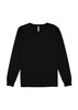 A black long sleeve T-shirt featuring a crew neckline and fitted cuffs. It has a logo on the label.