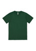 A green short sleeve t-shirt featuring a crew neck design and a logo on the label.