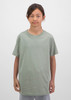 A kids’ short sleeve tee in a muted green colour, featuring a comfortable, relaxed fit. The tee has a simple design and a logo.