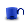 A blue glass cup with a curved handle, suitable for tea or coffee. The cup has a transparent design and a modern shape.