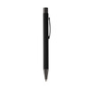 A black metal pen with a sleek design and a clip for attachment.