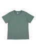 A short sleeve tee in a muted green colour with a simple design and a brand logo inside the neckline.