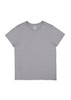 A women's short sleeve tee in grey, featuring a classic round neck and a simple design. Includes a logo.