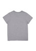 A short sleeve women's t-shirt in grey, featuring a simple design and a logo on the back.