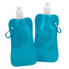 A drink bottle in turquoise, featuring a flexible design and a white cap with a clip attachment.