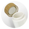 A drink bottle with a white ceramic body and a bamboo lid, featuring a smooth interior.
