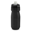 A drink bottle in matte black with a secure lid and a spout, featuring a logo on the design.
