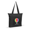 Avenue Tote Bag in black featuring a colorful hot air balloon logo and a large front pocket.