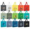 A collection of Carnaby cotton tote bags in various colours, featuring different logos and designs.