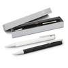 A sleek black and white Lamy Logo pen set presented in a grey box with a soft interior.