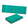 A turquoise Enduro Sports Towel is displayed, both folded and unfolded, highlighting its soft texture and vibrant color.