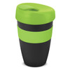 A drink bottle in green and black, featuring a secure lid and a branded design. Perfect for beverages on the go.