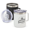 A drink bottle set featuring a white and a black vacuum cup, both with stainless steel accents and clear lids.