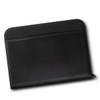 A black travel portfolio case featuring a smooth exterior and a sleek design. It includes a logo on the surface.