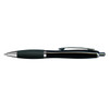 A metal pen with a sleek black design and a silver clip, featuring a comfortable grip.