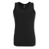 A black women's tank top featuring a simple design and a logo. It is lightweight and suitable for sports.