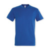 A blue adult t-shirt with short sleeves and a crew neckline, featuring a logo.