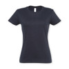 A black women's t-shirt featuring a classic crew neck design and short sleeves.