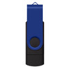 A blue and black Helix 16GB dual flash drive, featuring a rotating clip and a branding logo.