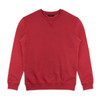 A red unisex sweatshirt featuring a crew neckline and ribbed cuffs. The design includes a logo on the label.