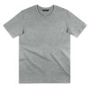 A grey women's T-shirt with a round neckline and short sleeves, featuring a logo.