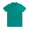 A teal polo shirt featuring a classic collar and short sleeves, with a logo on the chest.
