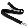 A black soft touch logo lanyard with a metal clip for fastening.