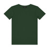 A green youth T-shirt with a crew neckline and short sleeves, featuring a logo on the label.