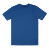 A blue unisex T-shirt featuring a solid colour design and a label with branding.