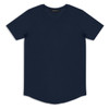 A navy blue men's t-shirt featuring a round neckline and short sleeves. The shirt has a branding logo.