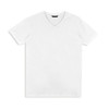 A plain white men's T-shirt with a V-neck design and short sleeves, featuring a logo on the tag.