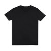A black V-neck men's T-shirt with a plain design and a logo on the label.