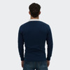 A unisex rugby jersey in navy with a white collar, featuring a simple design and long sleeves.
