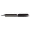 A metal ball pen in black with silver accents, featuring a streamlined design and a clip.