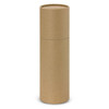 A drink bottle in a cylindrical cardboard packaging, featuring a textured, plain brown surface.