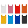 A set of eight slim card holders in white, pink, red, orange, yellow, blue, and black, featuring a logo.