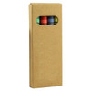 A crayon set in a kraft paper box, featuring four crayons in red, green, blue, and yellow. The box has a circular cutout.