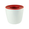 A Mini Desk Plant Pot in white with a red top, featuring a smooth finish and a round shape.