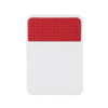 A white fridge magnet clip with a textured red top. Includes a logo on the surface.