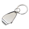 A drink bottle opener in a sleek silver finish, attached to a metal key ring.