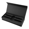 A black pen packaging box with a soft interior, designed to hold two pens securely. It features a hinged lid.