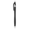A shiny black plastic pen with a silver clip and tip, featuring a smooth, curved design. It has a logo.