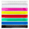 A collection of plastic rulers in various colours: clear, pink, yellow, green, blue, and black, all 30cm in length.