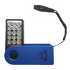 A blue 360 Degree Torch with a black strap and a series of bright LED lights arranged in a rectangular shape.