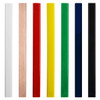A set of carpenter pencils in various colours: white, natural wood, red, yellow, green, dark blue, and black.