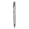 A plastic pen in a sleek grey design with a chrome clip and tip, featuring a logo on the body.