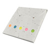 A sticky note pad in a speckled white case featuring five colourful sticky flag tabs in orange, blue, pink, yellow, and green.